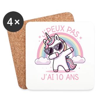 J'Peux Pas J'ai 10 ans Cadeau Anniversaire Licorne - Dessous de verre (lot de 4) - blanc - Devant