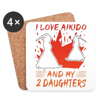 Ich liebe Aikido und meine 2 Töchter - Untersetzer (4er-Set) - Weiß - Vorne