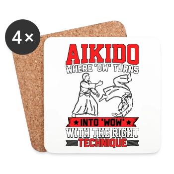 Aikido, wo mit dem Richtigen aus dem Au ein Wow wird - Untersetzer (4er-Set) - Weiß - Vorne