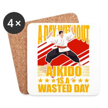 A day without Aikido is a waste day - Coasters (set of 4) - white - Front