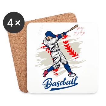 Illustration dynamique de balancement de baseball - Dessous de verre (lot de 4) - blanc - Devant