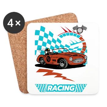 Oldtimer Rennwagen Flitzer Illustration - Untersetzer (4er-Set) - Weiß - Vorne