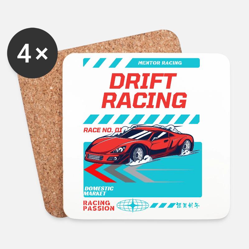 Roter Sportwagen Drift Racing Design - Untersetzer (4er-Set) - Weiß