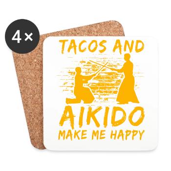 Tacos und Aikido machen mich glücklich - Untersetzer (4er-Set) - Weiß - Vorne