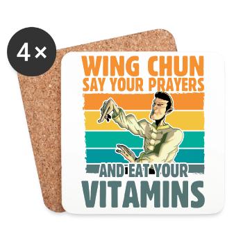 Wing Chun dit vos prières et mangez vos vitamines - Dessous de verre (lot de 4) - blanc - Devant