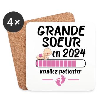 Grande Soeur Annonce Grossesse Future Soeur 2024 - Dessous de verre (lot de 4) - blanc - Devant