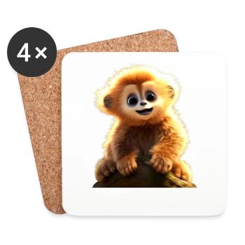 Gibbon Monkey Baby Monkey Little Gibbons Cute Monkey - Coasters (set of 4) - white - Front