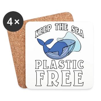 Halten Sie das Meer plastikfrei - Untersetzer (4er-Set) - Weiß - Vorne