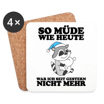 Ausschlafen Müde Spruch lustig Schlafen - Waschbär - Untersetzer (4er-Set) - Weiß - Vorne