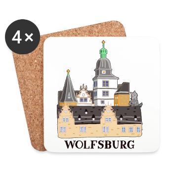 Wolfsburg, Castle, Germany, Hand Drawing - Coasters (set of 4) - white - Front