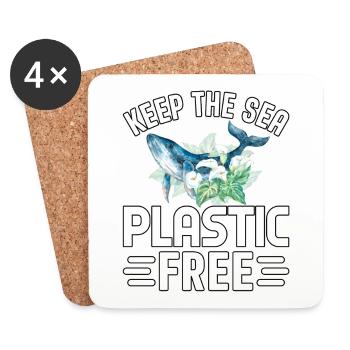 Halten Sie das Meer plastikfrei - Untersetzer (4er-Set) - Weiß - Vorne