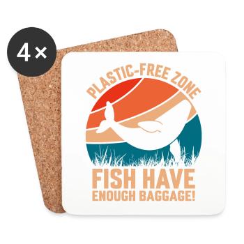 Plastic-Free Zone Fish Have enough Baggage - Coasters (set of 4) - white - Front