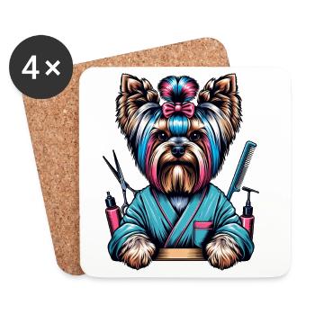 Coiffeur Yorkshire Terrier - Dessous de verre (lot de 4) - blanc - Devant