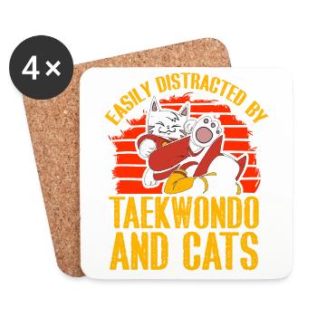 Facilement distrait par le taekwondo et les chats - Dessous de verre (lot de 4) - blanc - Devant