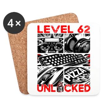 Niveau d’anniversaire 62 Débloqué Gaming & Gamer - Dessous de verre (lot de 4) - blanc - Devant