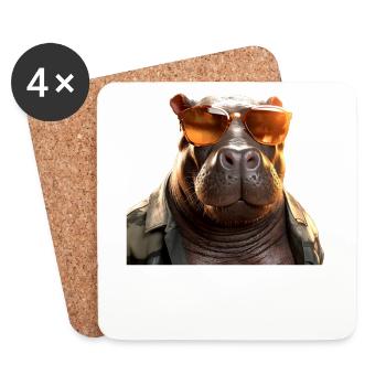 Hippo Hippo Papa Hippopotamus Cool Hippo - Coasters (set of 4) - white - Front
