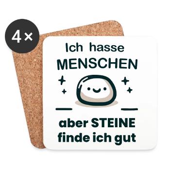 Ich hasse Menschen, aber Steine finde ich gut. - Untersetzer (4er-Set) - Weiß - Vorne