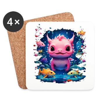 Axolotl - Untersetzer (4er-Set) - Weiß - Vorne