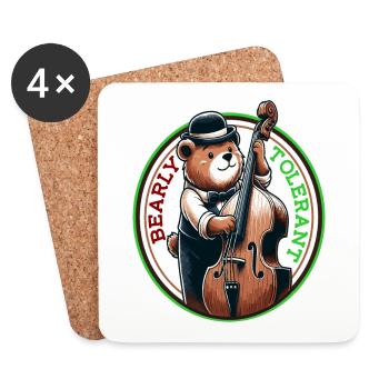 Bass spielend, Bear Gentleman Musiker - Untersetzer (4er-Set) - Weiß - Vorne