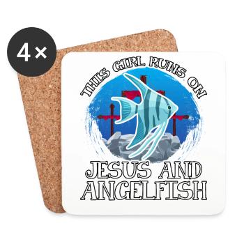 Cette fille court sur Jésus et le poisson-ange - Dessous de verre (lot de 4) - blanc - Devant