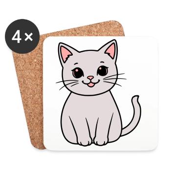 chaton gris - Dessous de verre (lot de 4) - blanc - Devant
