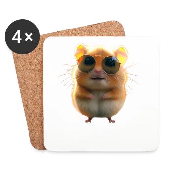 Hamster with Sunglasses Gold Hamster Cute Hamster - Coasters (set of 4) - white - Front