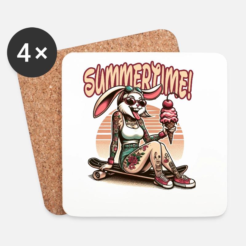summertime hase tattoo sneaker eis sommer strand - Untersetzer (4er-Set) - Weiß