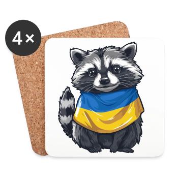 Raton laveur mignon avec bandana ukrainien - Dessous de verre (lot de 4) - blanc - Devant