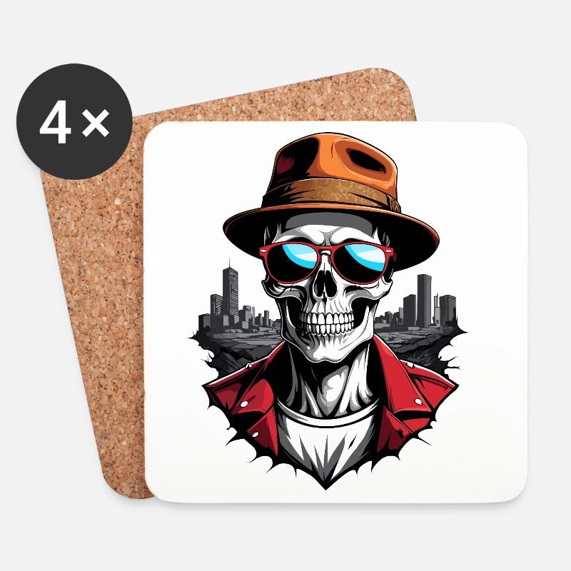 Coole Totenkopf - Untersetzer (4er-Set) - Weiß