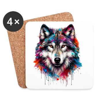 Loup - Dessous de verre (lot de 4) - blanc - Devant