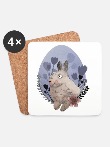 Osterhase Illustration - Untersetzer (4er-Set) - Weiß