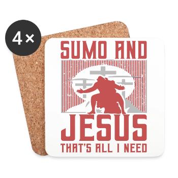 Sumo et Jésus, c’est tout ce dont j’ai besoin - Dessous de verre (lot de 4) - blanc - Devant