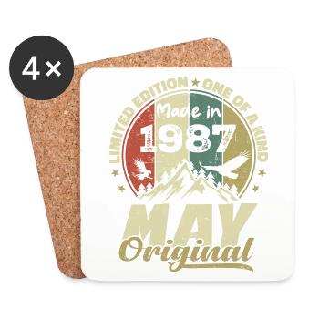 Vintage Anniversary Gift Made in May 1987 - Coasters (set of 4) - white - Front