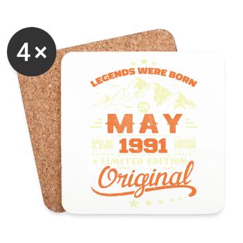 May 1991 Vintage Born In May 1991 Birthday May - Coasters (set of 4) - white - Front