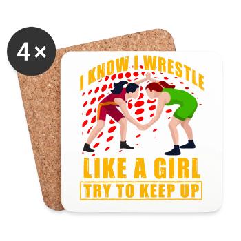 Je sais que je lutte comme une fille, j’essaie de suivre - Dessous de verre (lot de 4) - blanc - Devant
