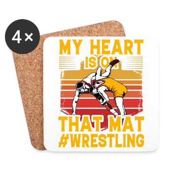 Mon Cœur est sur cette natte #Wrestling - Dessous de verre (lot de 4) - blanc - Devant