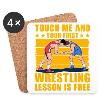 Touch me and your first Wrestling lesson is free - Coasters (set of 4) - white - Front