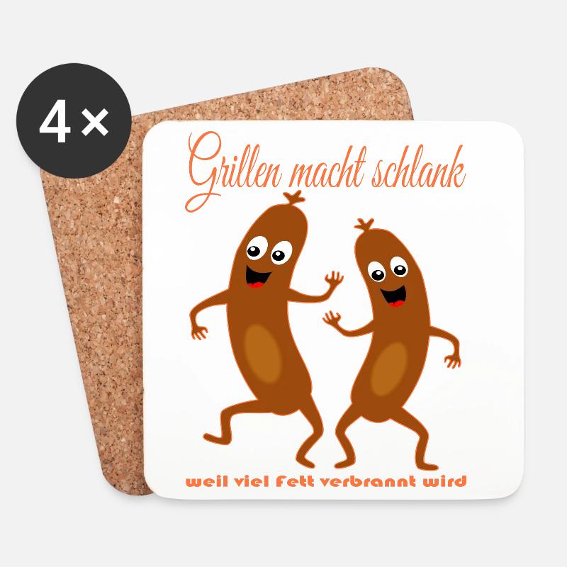 Lustige Würstchen Grillen - Untersetzer (4er-Set) - Weiß