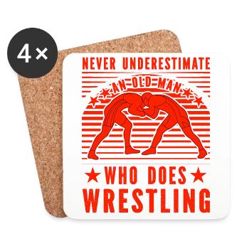 Never underestimate an old man who does Wrestling - Untersetzer (4er-Set) - Weiß - Vorne