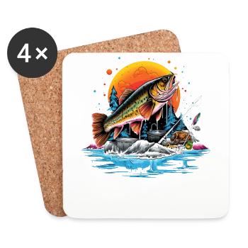 Bass Fish - Coasters (set of 4) - white - Front