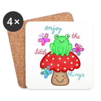 beau dicton joie bonheur grenouille sur champignon - Dessous de verre (lot de 4) - blanc - Devant