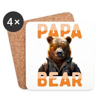 Papa Bear Bären Daddy Dad Vatertag Grizzly Bär - Untersetzer (4er-Set) - Weiß - Vorne