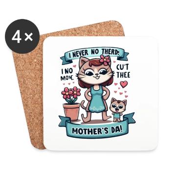 Fête des Mères Chat Amusant et Affectueux - Dessous de verre (lot de 4) - blanc - Devant