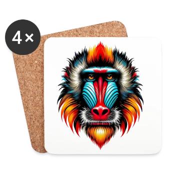 Singe mandrill - Dessous de verre (lot de 4) - blanc - Devant