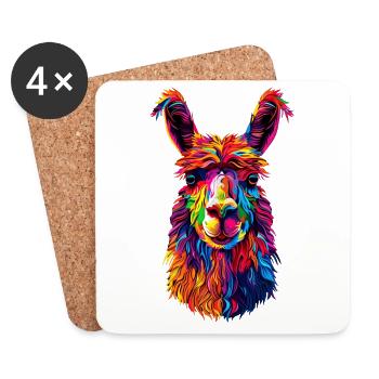 Alpaka Pop Art Bunte Farben Lama Regenbogen Alpaka - Untersetzer (4er-Set) - Weiß - Vorne
