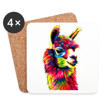 Alpaka Pop Art Bunte Farben Lama Regenbogen Alpaka - Untersetzer (4er-Set) - Weiß - Vorne