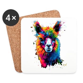 Alpaka Pop Art Bunte Farben Lama Regenbogen Alpaka - Untersetzer (4er-Set) - Weiß - Vorne