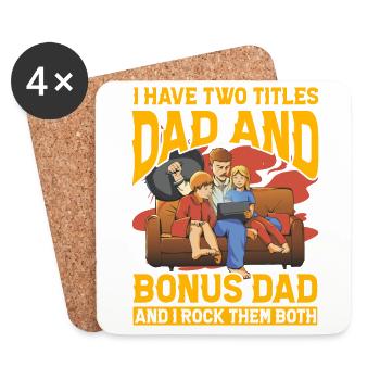 Ich habe zwei Titel, Papa und Bonus, Papa und ich rocken - Untersetzer (4er-Set) - Weiß - Vorne