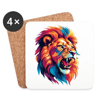 Lion multicolore - Dessous de verre (lot de 4) - blanc - Devant