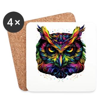 Owl Colorful Rainbow Colors Pop Art Owl Eagle Owl Owls - Coasters (set of 4) - white - Front